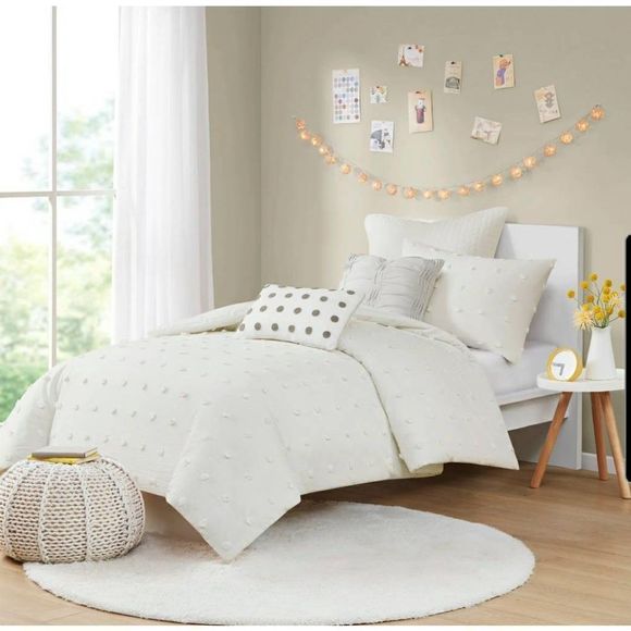 Urban Habitat 5-Piece Ivory 100% Cotton Dot Duvet Cover Set - Twin, Twin XL - Picture 2 of 16